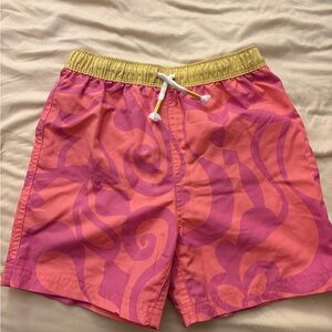 Mini Boden Pink and Yellow Swim Shorts